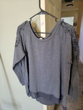 Torrid Gray Embroidered Layered Hem Top